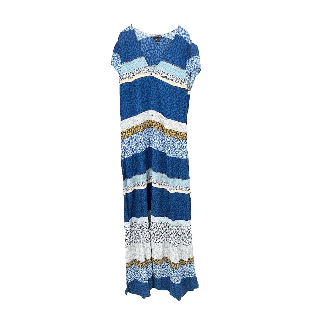 Long Tall Sally Floral Maxi Shift Dress Blue Patchwork Women Size 14 Boho Hippie